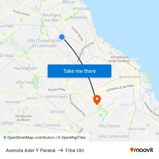 Avenida Ader Y Paraná to Frba Utn map