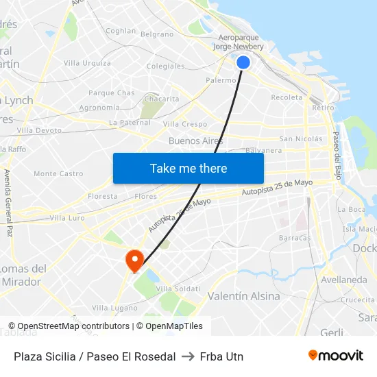 Plaza Sicilia / Paseo El Rosedal to Frba Utn map