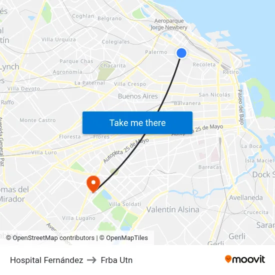 Hospital Fernández to Frba Utn map