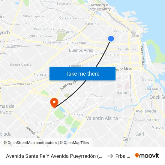 Avenida Santa Fe Y Avenida Pueyrredón (64 - 68) to Frba Utn map