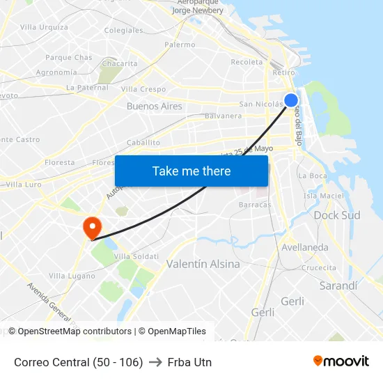 Correo Central (50 - 106) to Frba Utn map