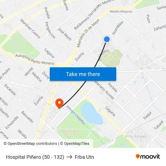 Hospital Piñero (50 - 132) to Frba Utn map