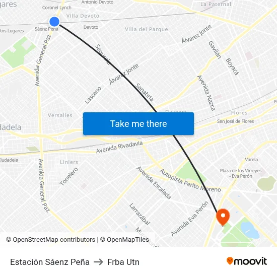 Estación Sáenz Peña to Frba Utn map