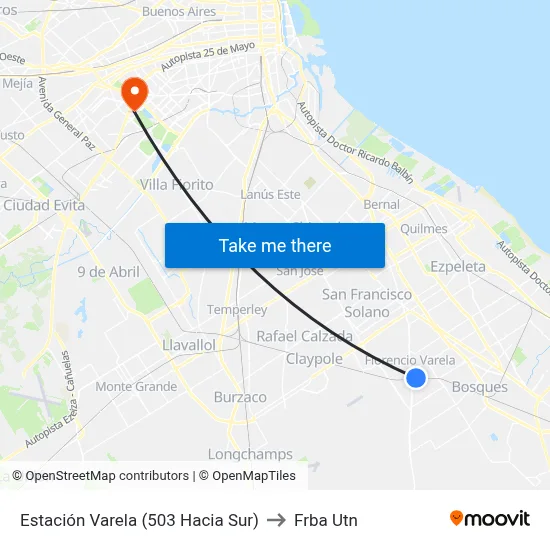 Estación Varela (503 Hacia Sur) to Frba Utn map