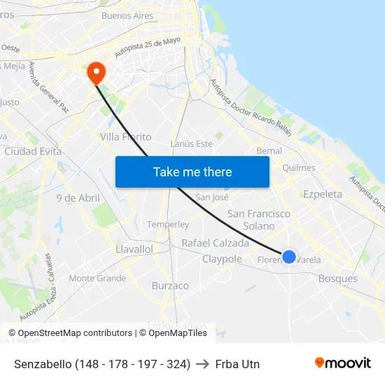 Senzabello (148 - 178 - 197 - 324) to Frba Utn map