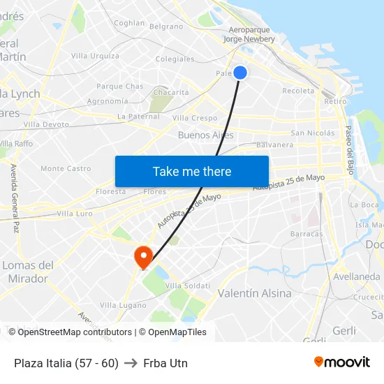 Plaza Italia (57 - 60) to Frba Utn map