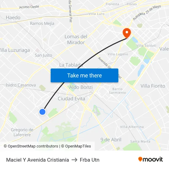 Maciel Y Avenida Cristianía to Frba Utn map