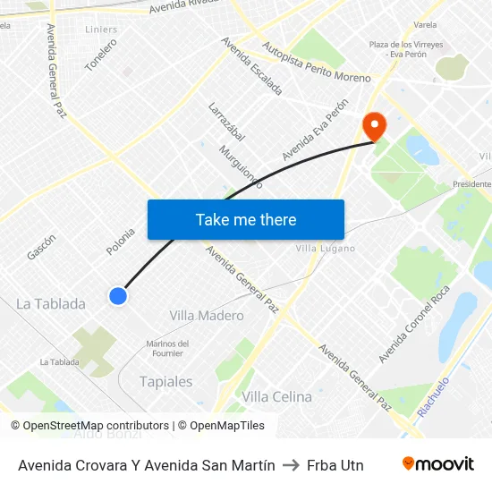 Avenida Crovara Y Avenida San Martín to Frba Utn map
