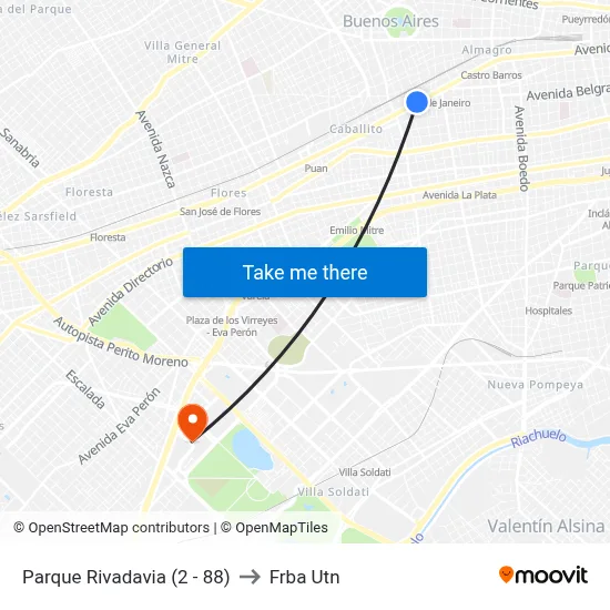 Parque Rivadavia (2 - 88) to Frba Utn map
