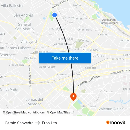 Cemic Saavedra to Frba Utn map