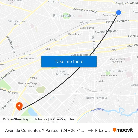 Avenida Corrientes Y Pasteur (24 - 26 - 146) to Frba Utn map