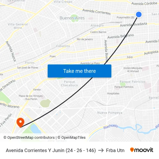 Avenida Corrientes Y Junín (24 - 26 - 146) to Frba Utn map