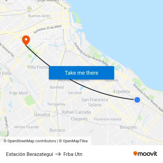 Estación Berazategui to Frba Utn map