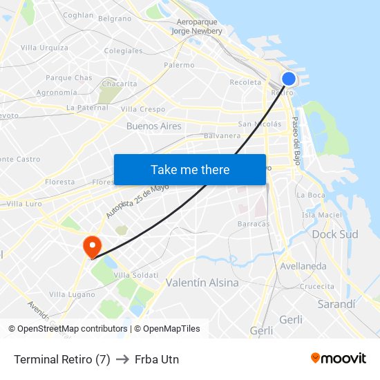 Terminal Retiro (7) to Frba Utn map
