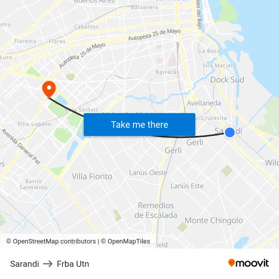 Sarandi to Frba Utn map
