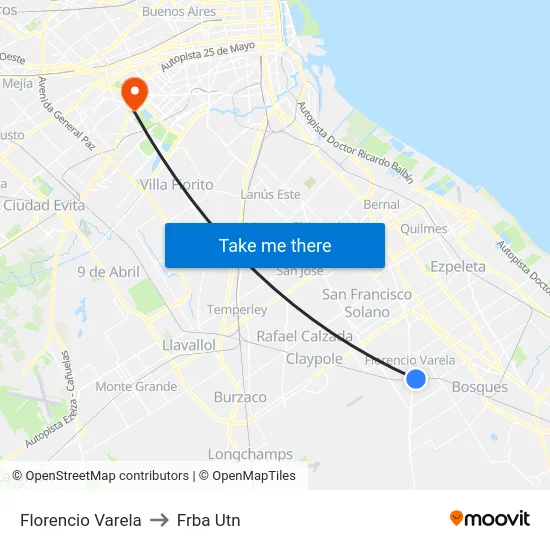 Florencio Varela to Frba Utn map