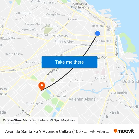 Avenida Santa Fe Y Avenida Callao (106 - 152) to Frba Utn map