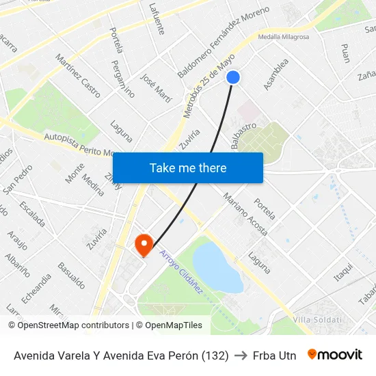 Avenida Varela Y Avenida Eva Perón (132) to Frba Utn map
