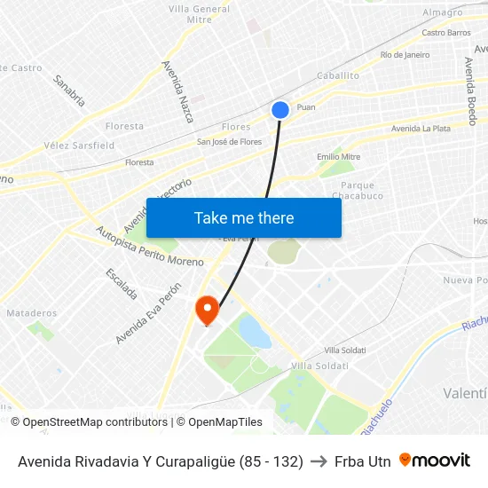 Avenida Rivadavia Y Curapaligüe (85 - 132) to Frba Utn map