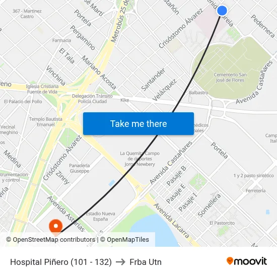 Hospital Piñero (101 - 132) to Frba Utn map
