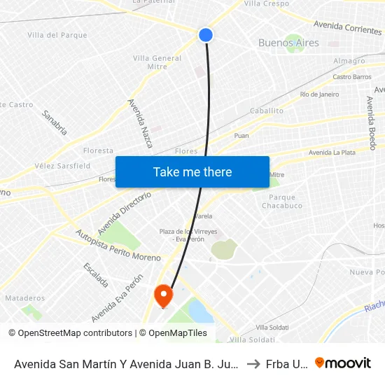 Avenida San Martín Y Avenida Juan B. Justo to Frba Utn map