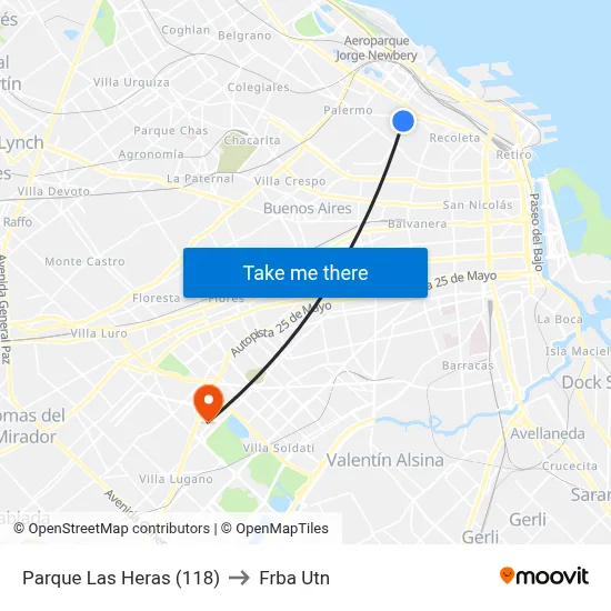 Parque Las Heras (118) to Frba Utn map