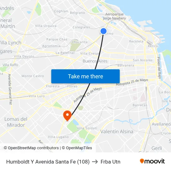 Humboldt Y Avenida Santa Fe (108) to Frba Utn map