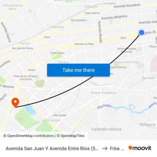 Avenida San Juan Y Avenida Entre Ríos (53 - 126) to Frba Utn map