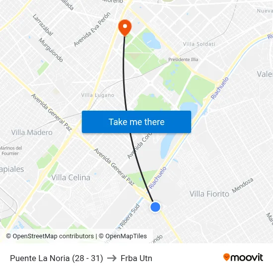 Puente La Noria (28 - 31) to Frba Utn map