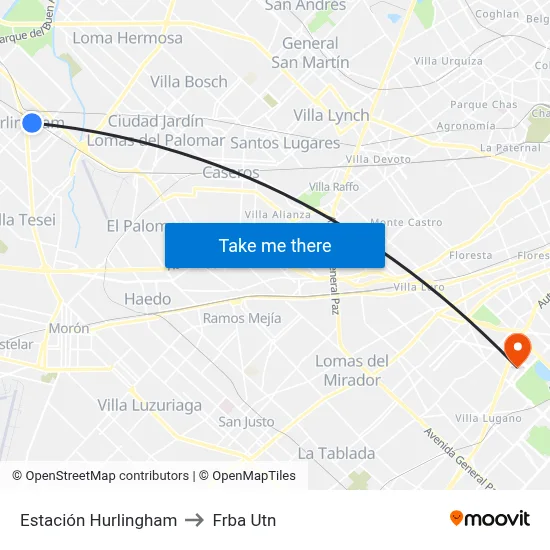 Estación Hurlingham to Frba Utn map