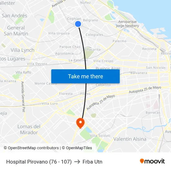 Hospital Pirovano (76 - 107) to Frba Utn map