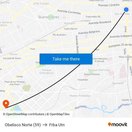 Obelisco Norte (59) to Frba Utn map