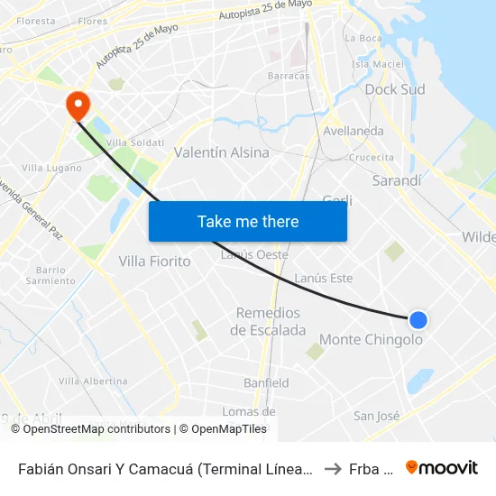Fabián Onsari Y Camacuá (Terminal Líneas 10 - 17) to Frba Utn map