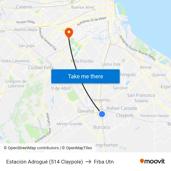 Estación Adrogué (514 Claypole) to Frba Utn map