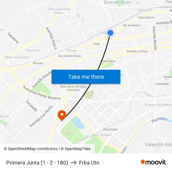 Primera Junta (1 - 2 - 180) to Frba Utn map