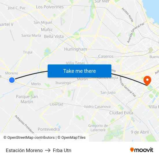 Estación Moreno to Frba Utn map