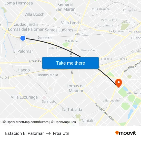 Estación El Palomar to Frba Utn map