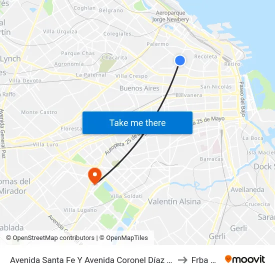 Avenida Santa Fe Y Avenida Coronel Díaz (194) to Frba Utn map