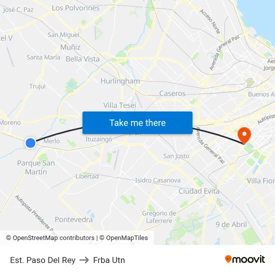 Est. Paso Del Rey to Frba Utn map