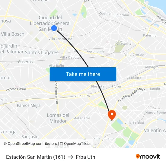 Estación San Martín (161) to Frba Utn map