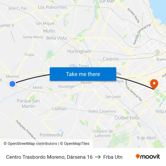 Centro Trasbordo Moreno, Dársena 16 to Frba Utn map