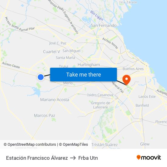 Estación Francisco Álvarez to Frba Utn map