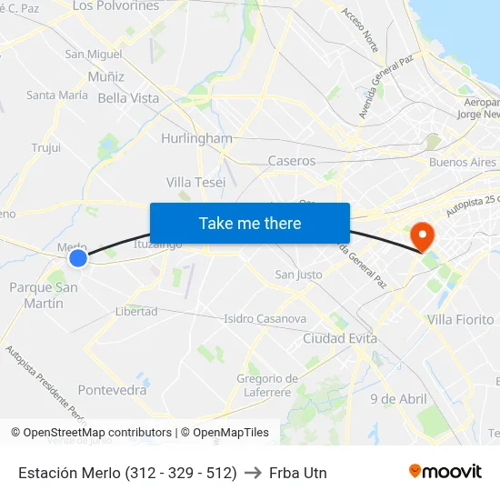 Estación Merlo (312 - 329 - 512) to Frba Utn map