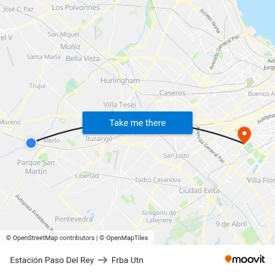 Estación Paso Del Rey to Frba Utn map