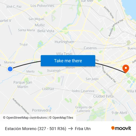Estación Moreno (327 - 501 R36) to Frba Utn map