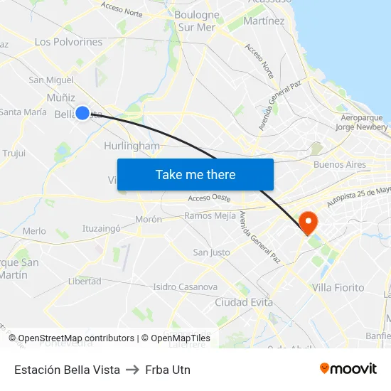 Estación Bella Vista to Frba Utn map