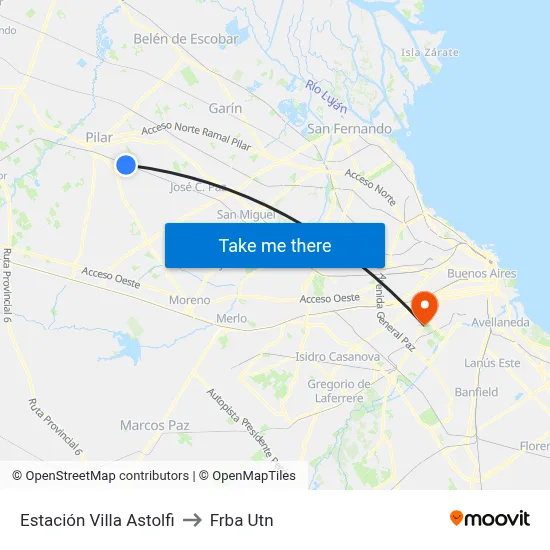 Estación Villa Astolfi to Frba Utn map