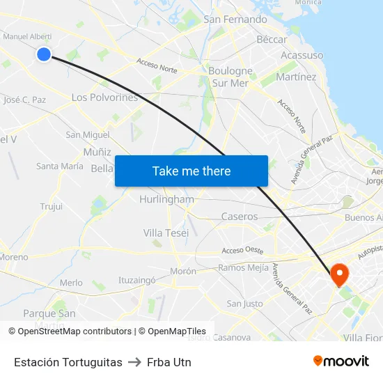 Estación Tortuguitas to Frba Utn map