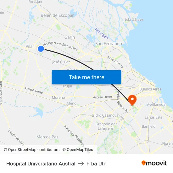 Hospital Universitario Austral to Frba Utn map