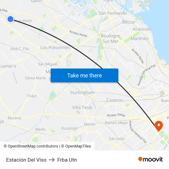 Estación Del Viso to Frba Utn map
